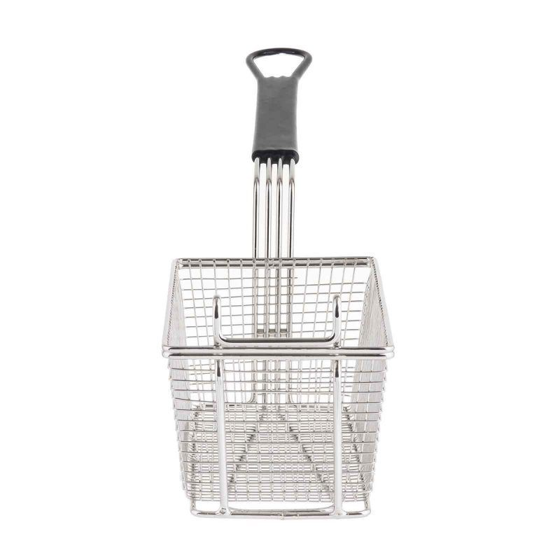 Front view of Rectangular Fry Basket with Black Handle
