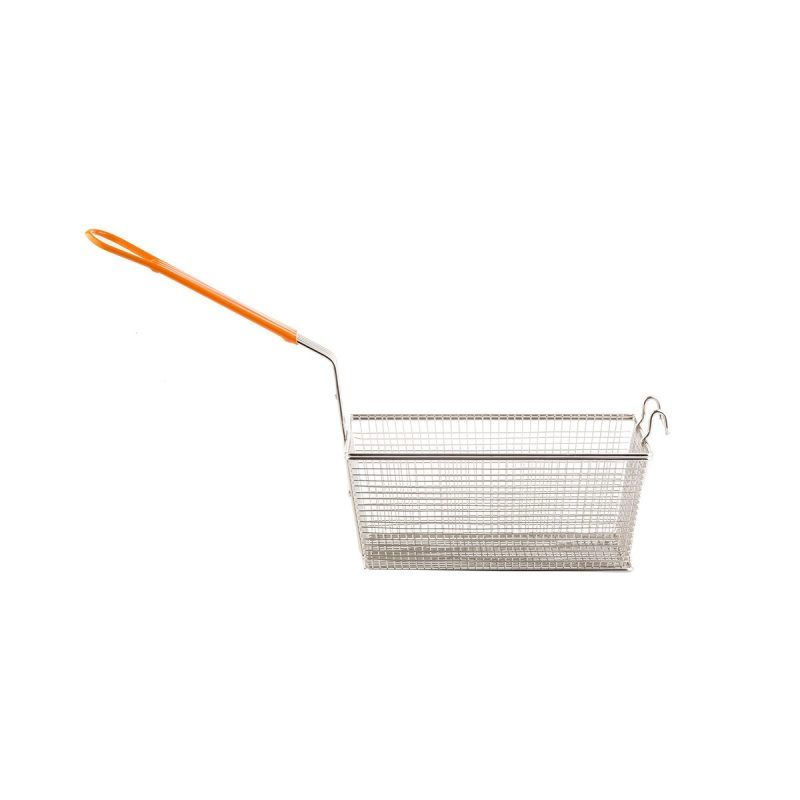Side view of Rectangular Fry Basket with Orange Handle