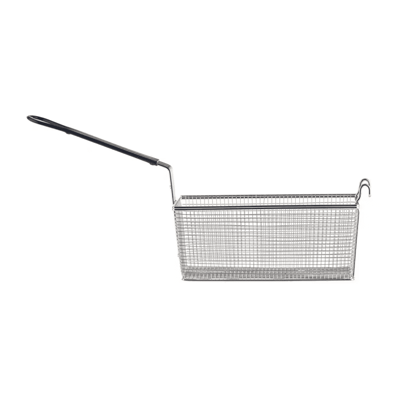 Side view of Rectangular Fry basket With Blue Handle