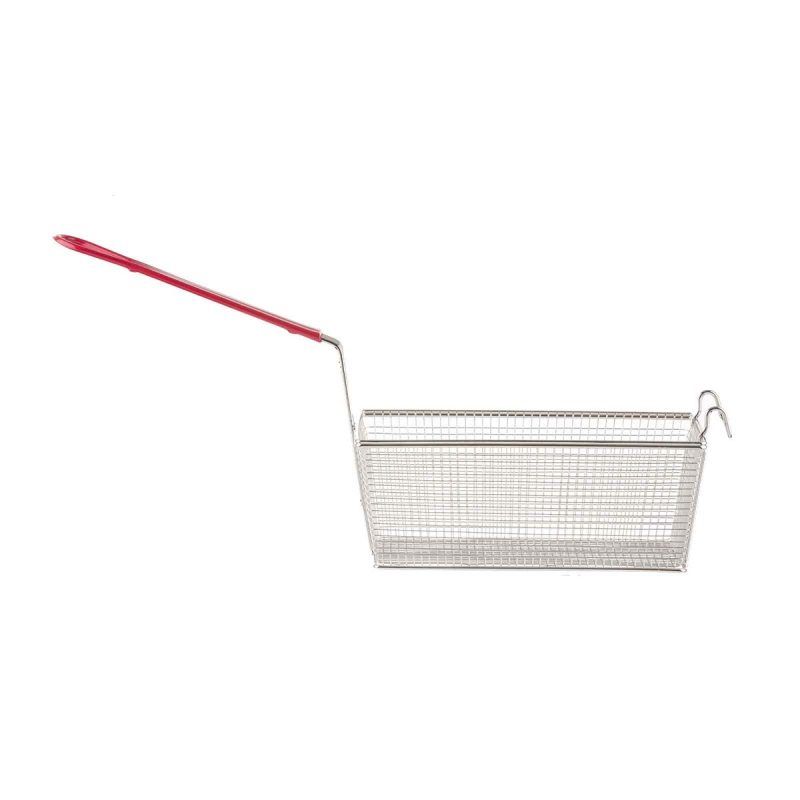 Side view of Red Handled Rectangular Fry Basket
