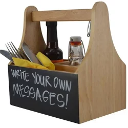 4 Compartment Rubberwood Table Caddy with Chalkboard Panel