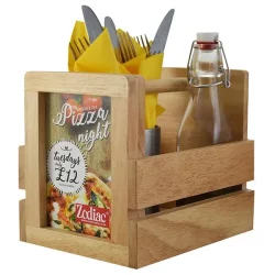 Rubberwood Table Caddy with Sign Holder