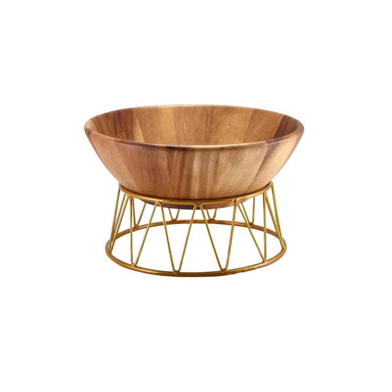 10cm Gold Riser with Acacia Wood Buffet Bowl