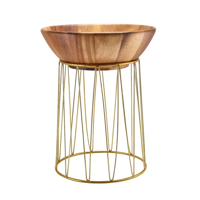 30cm Gold Crown Riser with Acacia Wood Bowl