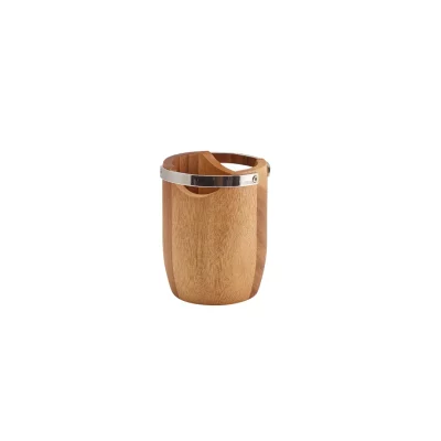 Acacia Wood Cutlery Cylinder with Metal Handles
