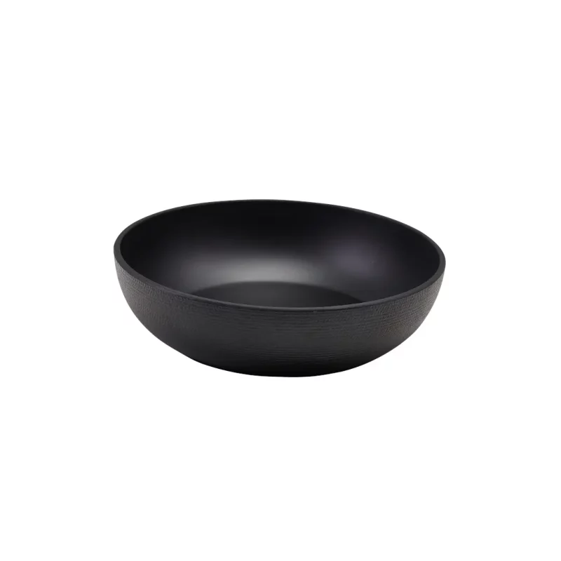 Angled View of Melamine Black Jute Buffet Bowl 28cm