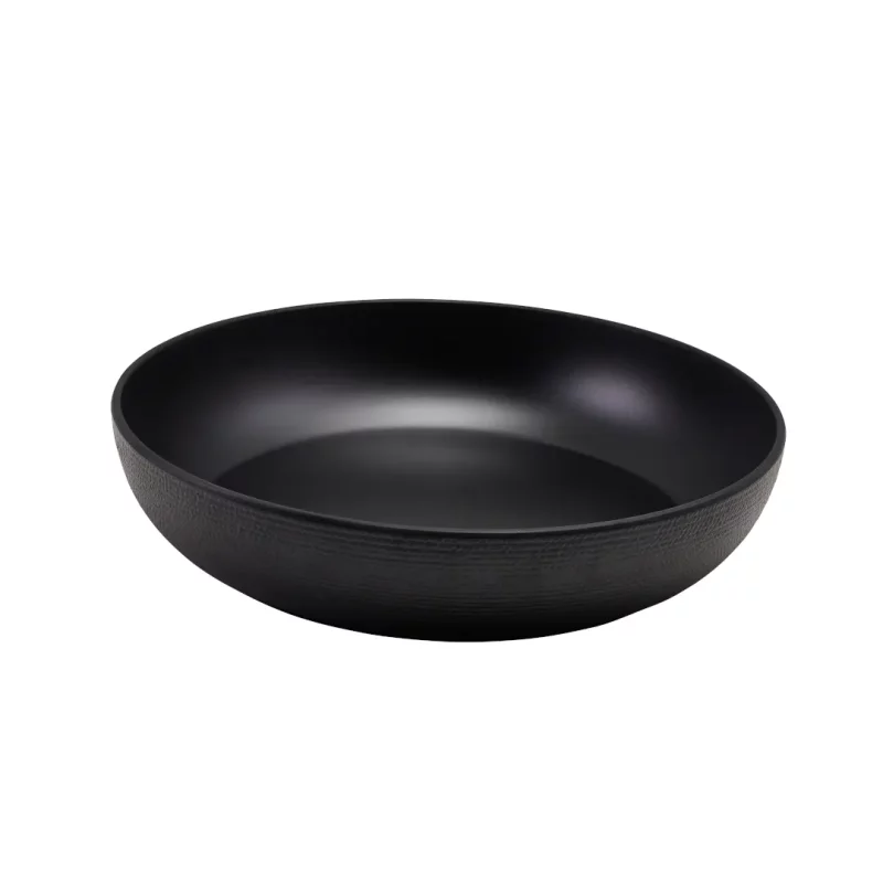 Angled view of Melamine Black Jute Buffet Bowl 35