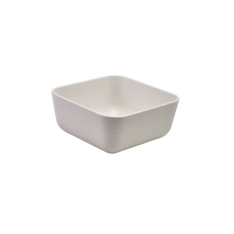 Angled view of Melamine White Jute Square Buffet Bowl 20cm