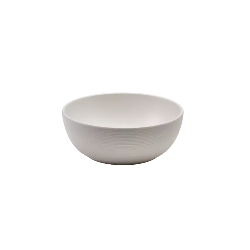 Angled view of the 20cm Melamine White Jute Buffet Bowl