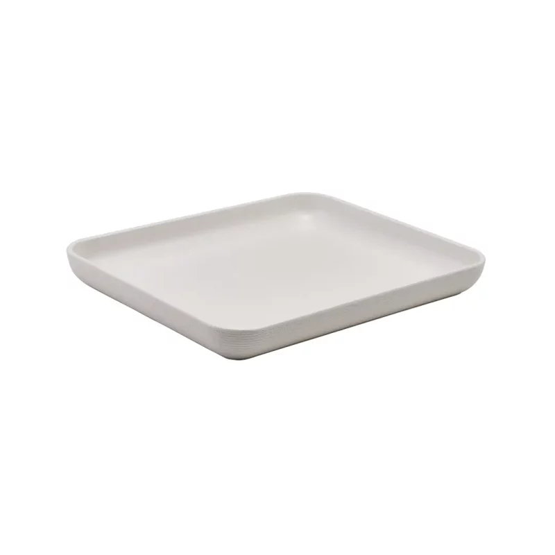 Angled view of the Melamine White Jute Platter GN 1-2