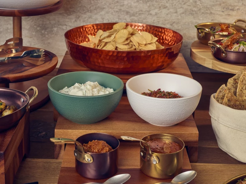 Buffet set up showcasing Melamines Buffet Bowls