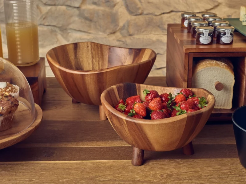 Buffet set up with Acacia Wood Tripod Bowl as the centrepiece