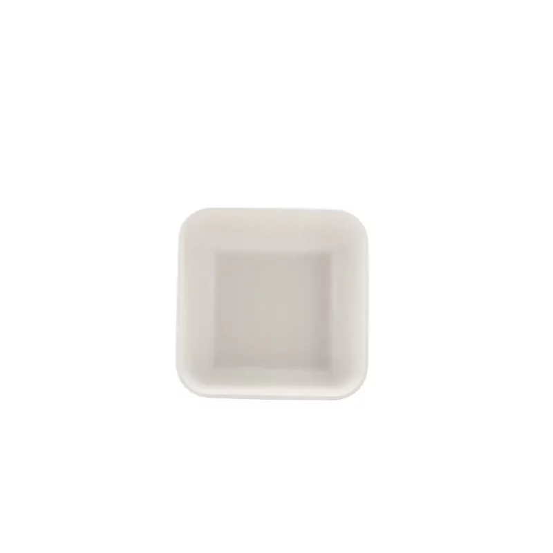 Looking inside the Melamine White Jute Square Buffet Bowl 20cm