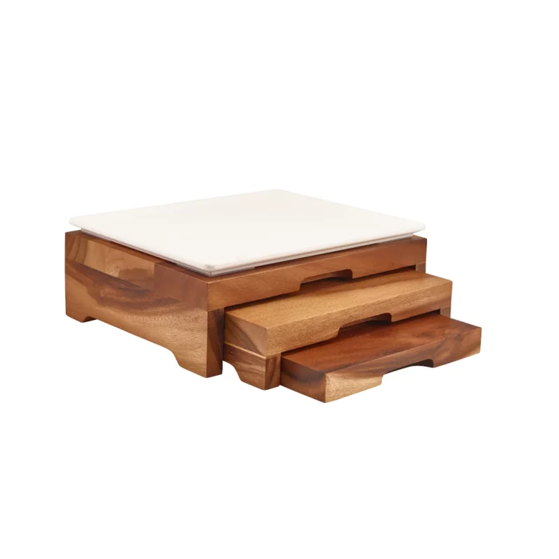 White tray on 3 tier display stand