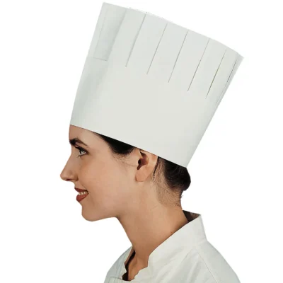Disposable Tall Pleated Chefs Hat White