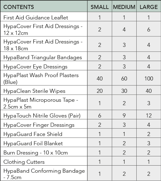Economy First Aid Kit Contents