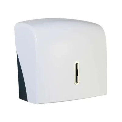 White Small Hand Towel Dispenser Gold Window Halo