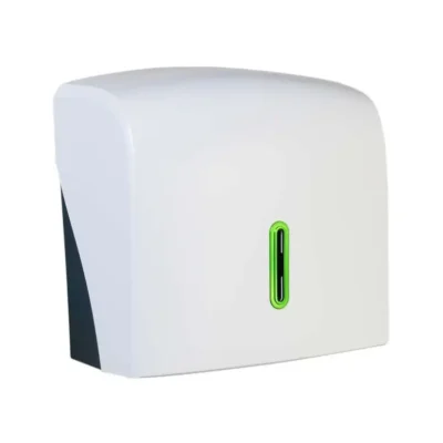 White Small Hand Towel Dispenser Green Window Halo